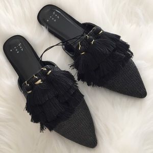 sale | a new day | woven tassel pointed toe mules